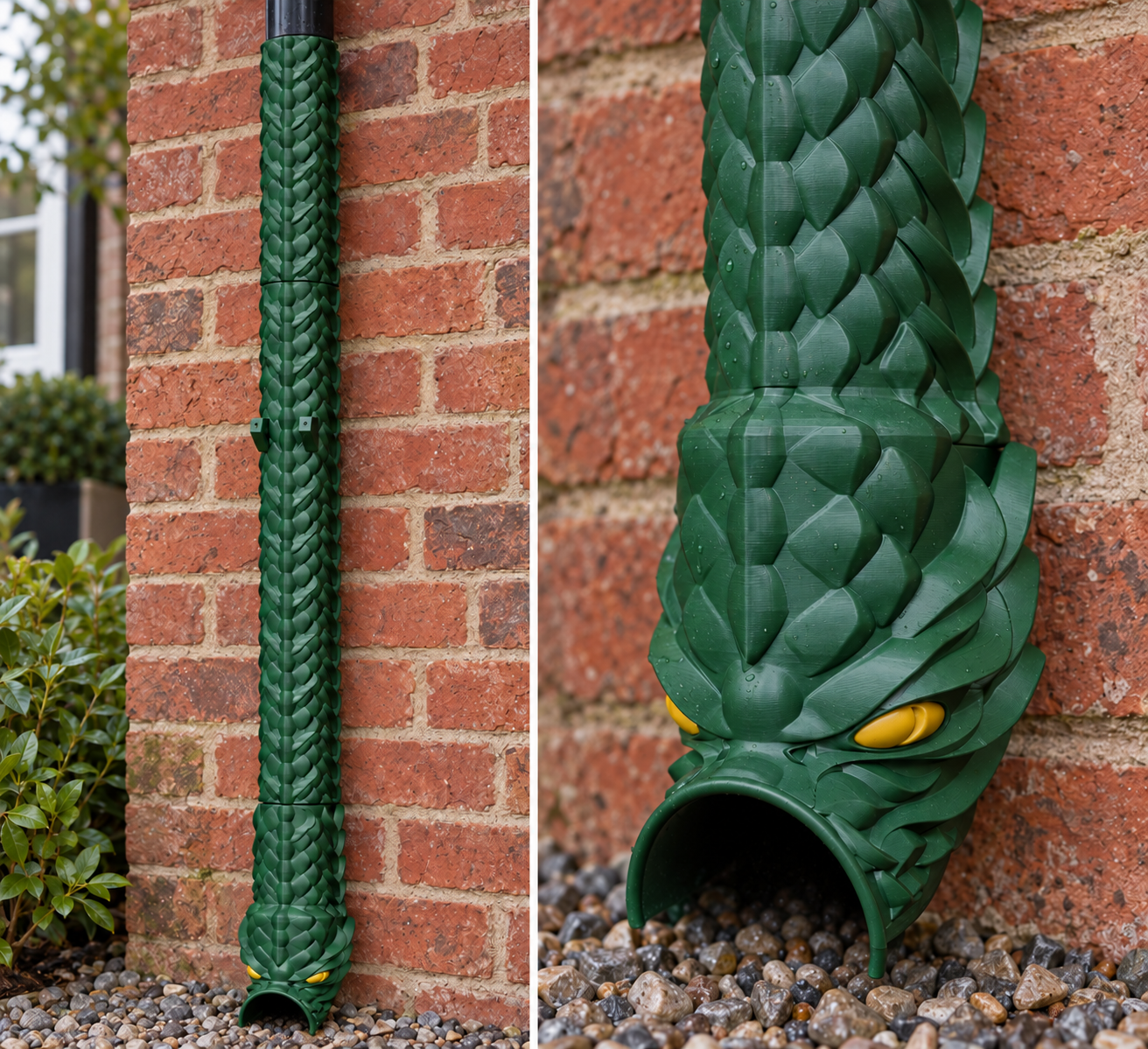 Green scales and a dragon-head outlet.